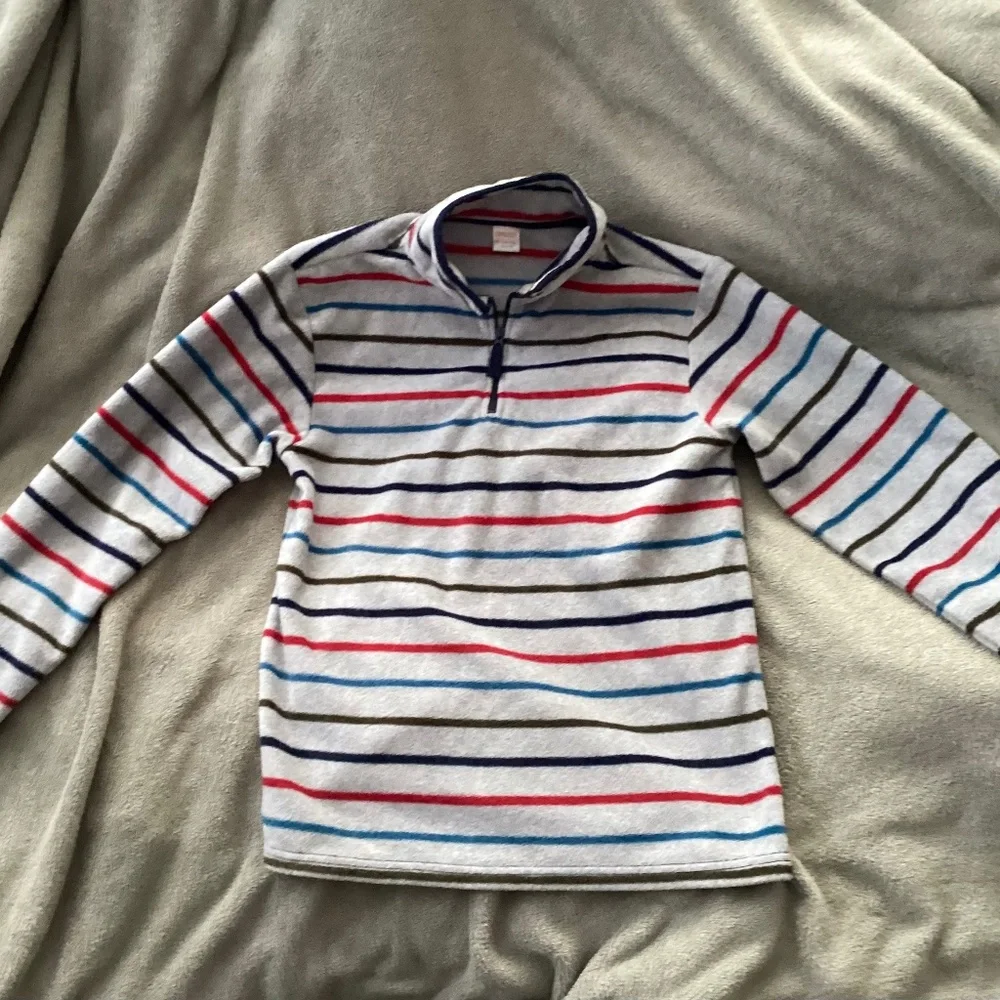 Gymboree Boy Striped Fleece Size L Pullover Shirt Gray Red Blue Green Stripes